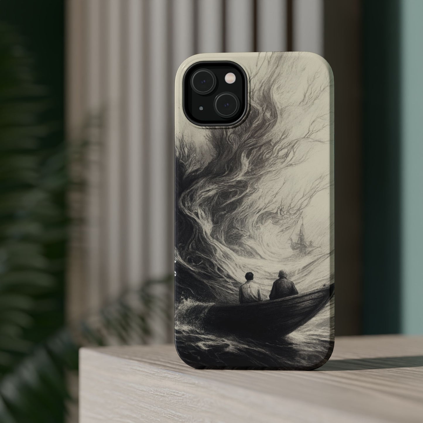 Magnetic Phone Case - Men in Boat Drawing by Moxie-Jay