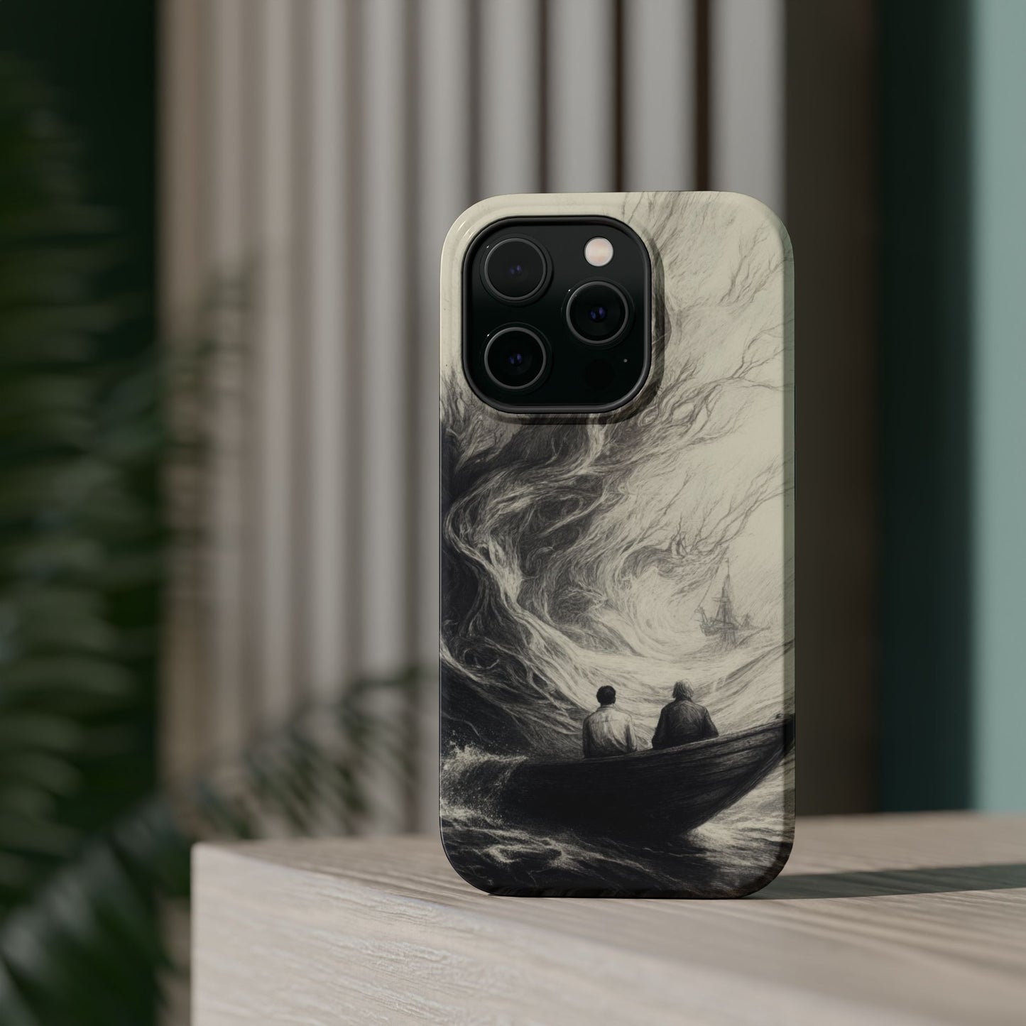 Magnetic Phone Case - Men in Boat Drawing by Moxie-Jay