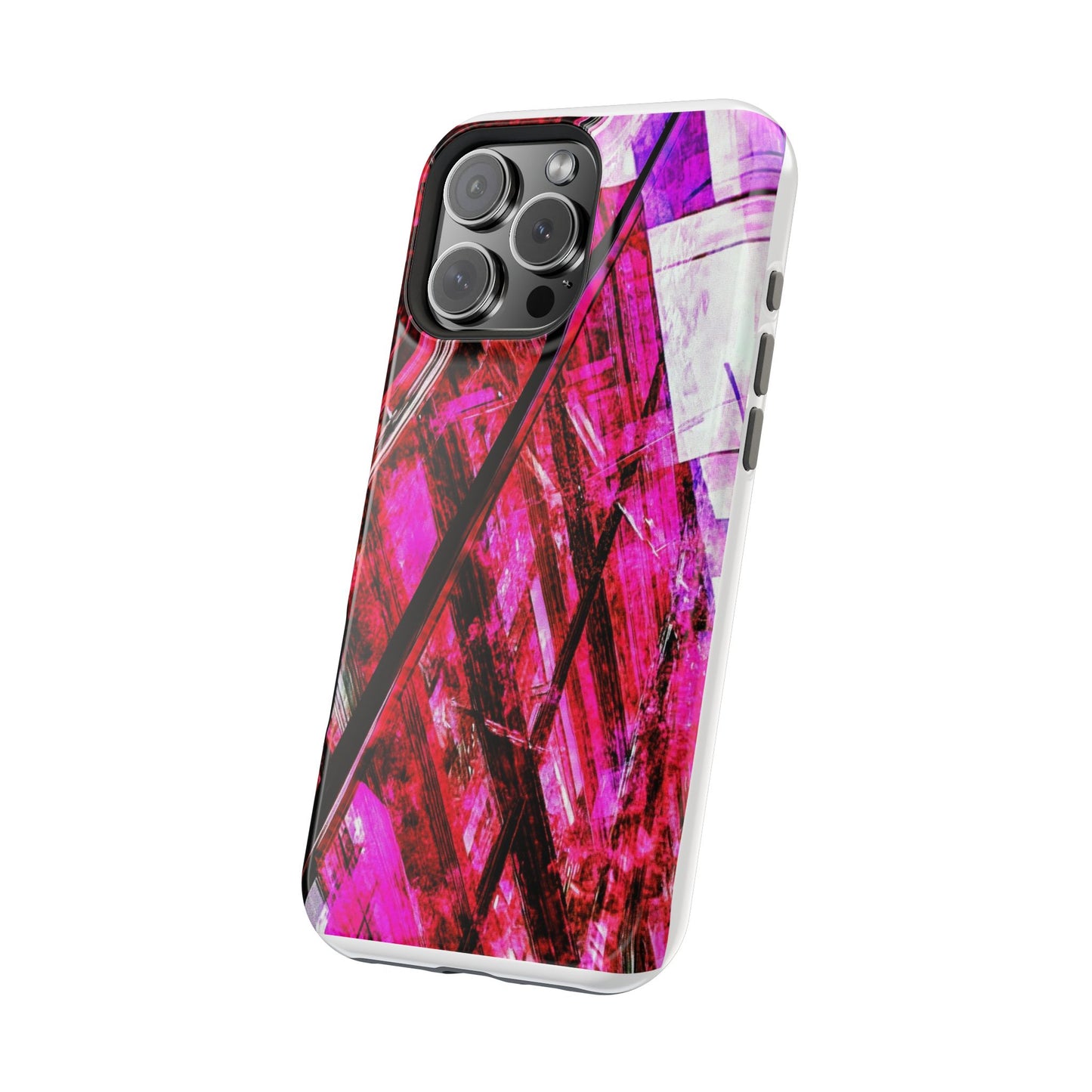 "Pink Geometric Cityscape" Luxury Magnetic Wireless Charging iPhone Case by Moxie Jay