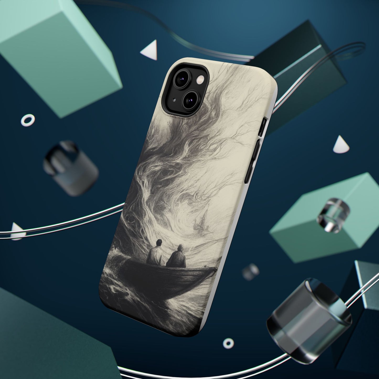 Magnetic Phone Case - Men in Boat Drawing by Moxie-Jay
