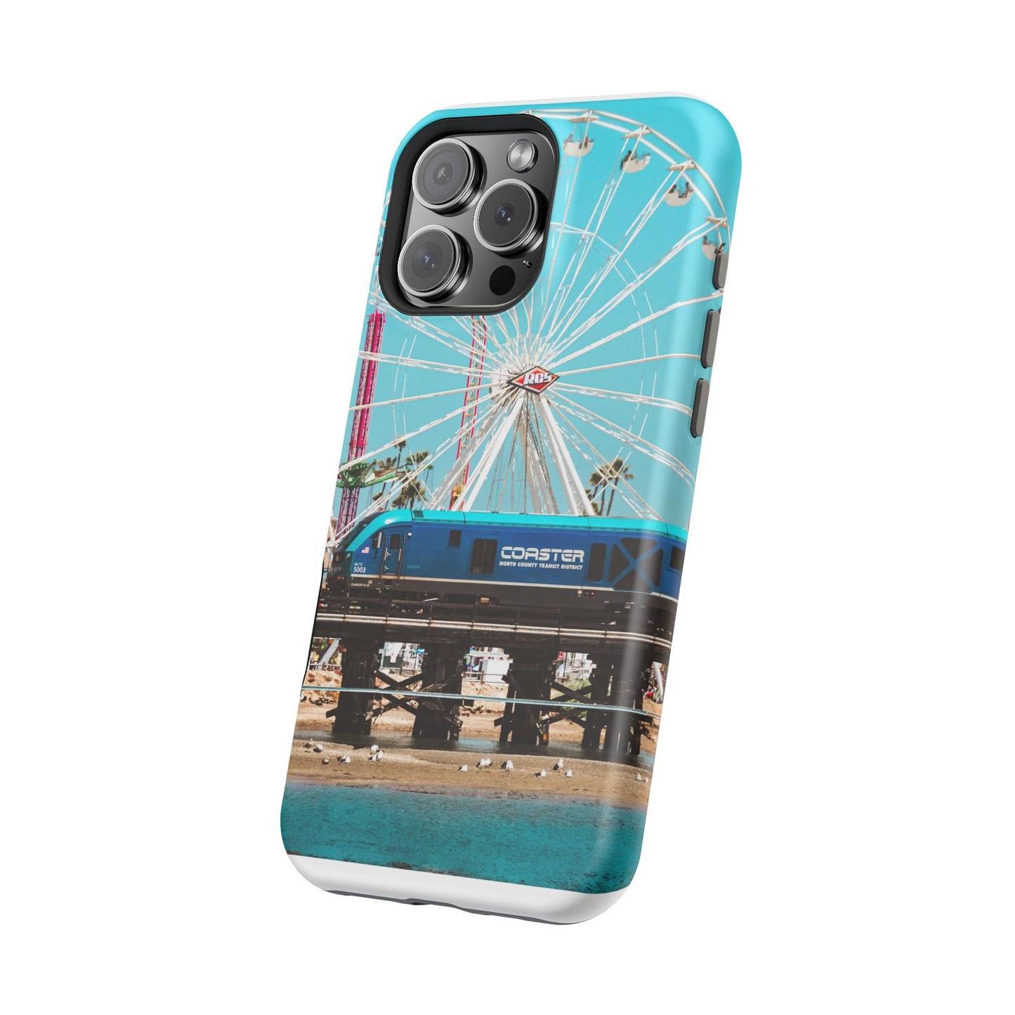 iPhone Case - Coastal Train Art by Moxie-Jay, Magnetic Wireless Charging Tough Case