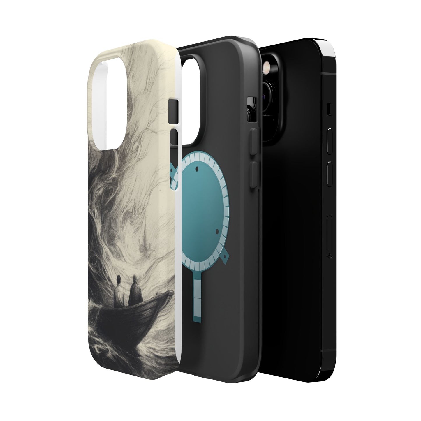 Magnetic Phone Case - Men in Boat Drawing by Moxie-Jay