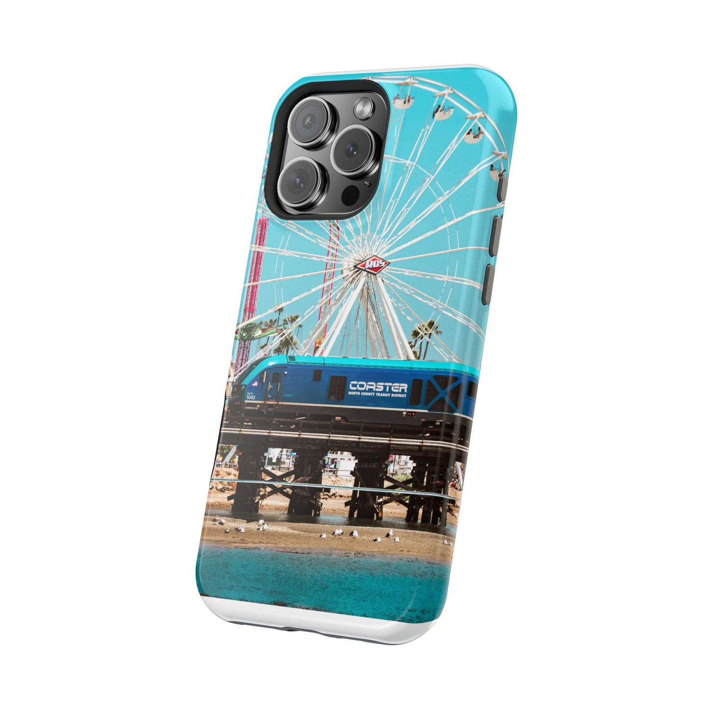 iPhone Case - Coastal Train Art by Moxie-Jay, Magnetic Wireless Charging Tough Case