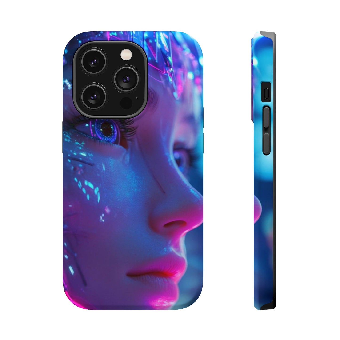 Robot Heroine Magnetic Tough Case, Half Robot Futuristic Phone Cover, Sci-Fi Cyberpunk Phone Case, Tough Robot Girl Phone Case, Heroine