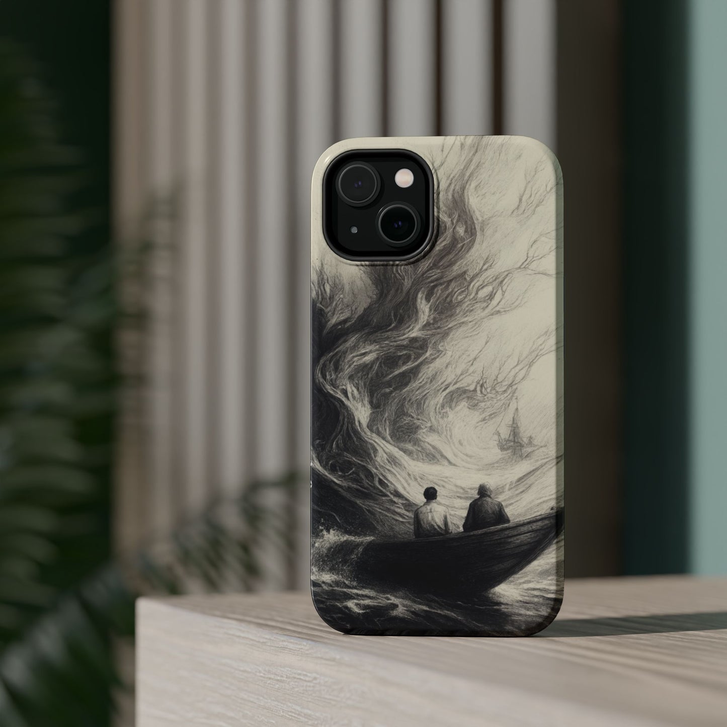 Magnetic Phone Case - Men in Boat Drawing by Moxie-Jay