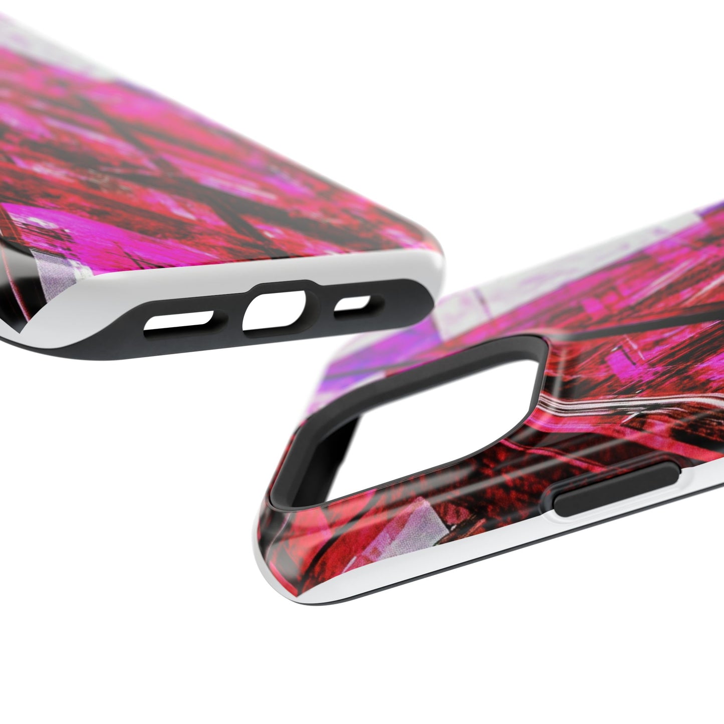 "Pink Geometric Cityscape" Luxury Magnetic Wireless Charging iPhone Case by Moxie Jay