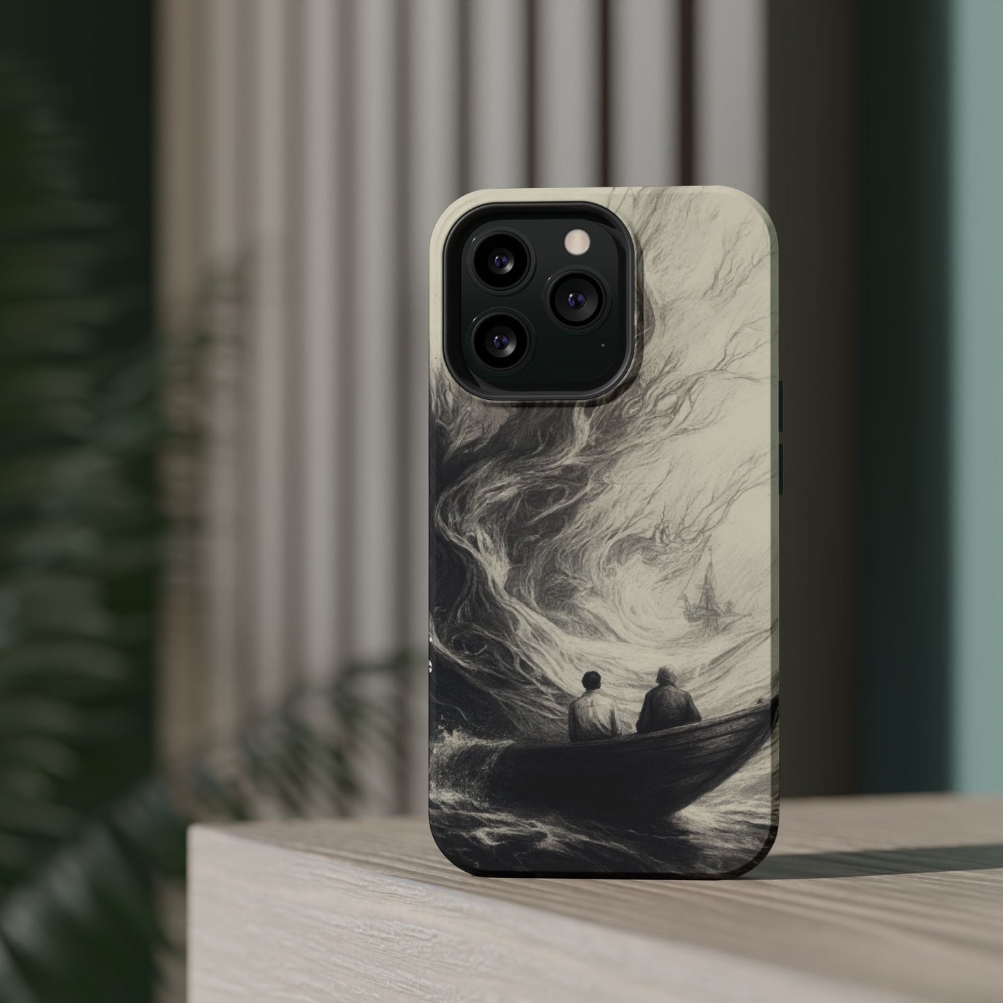 Magnetic Phone Case - Men in Boat Drawing by Moxie-Jay