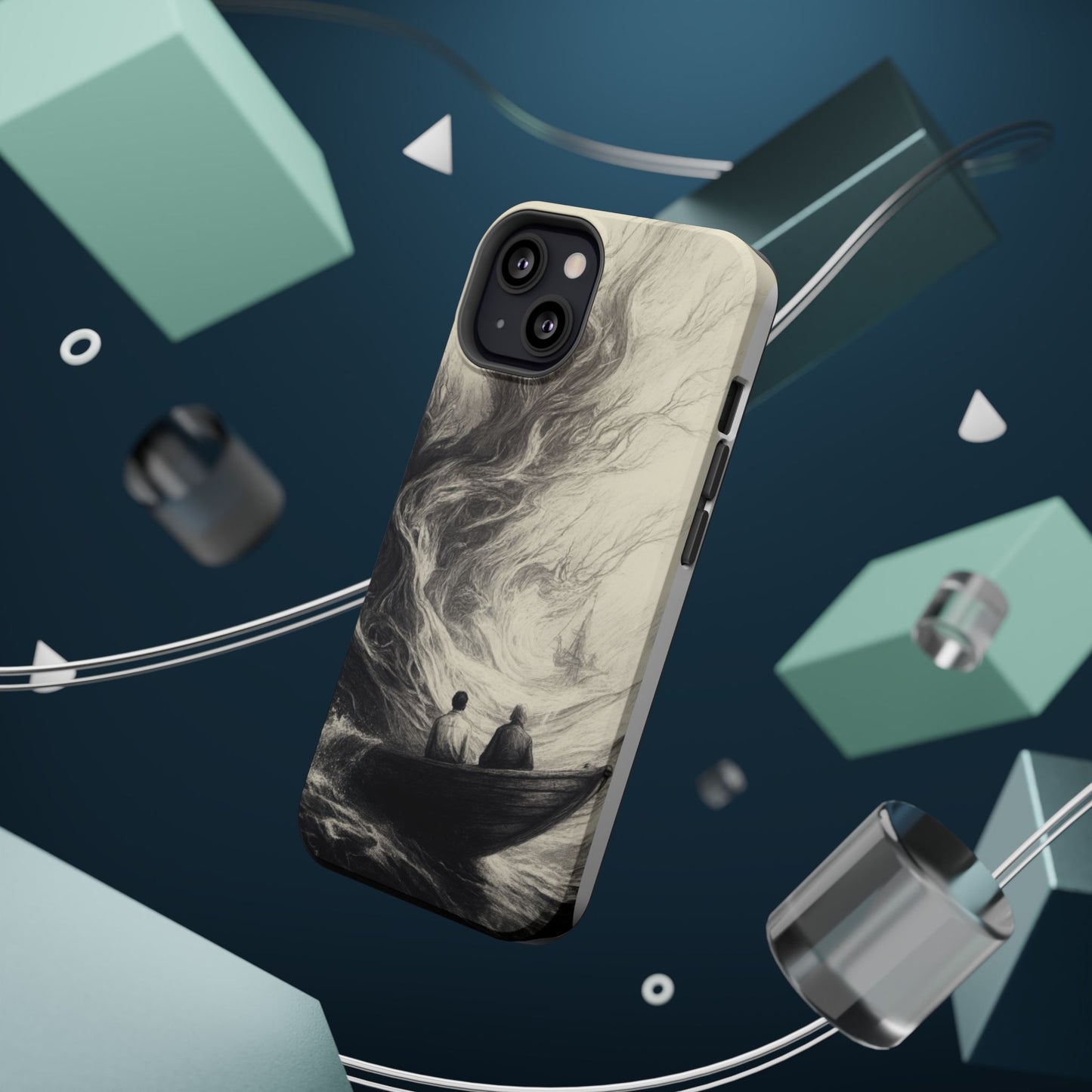 Magnetic Phone Case - Men in Boat Drawing by Moxie-Jay