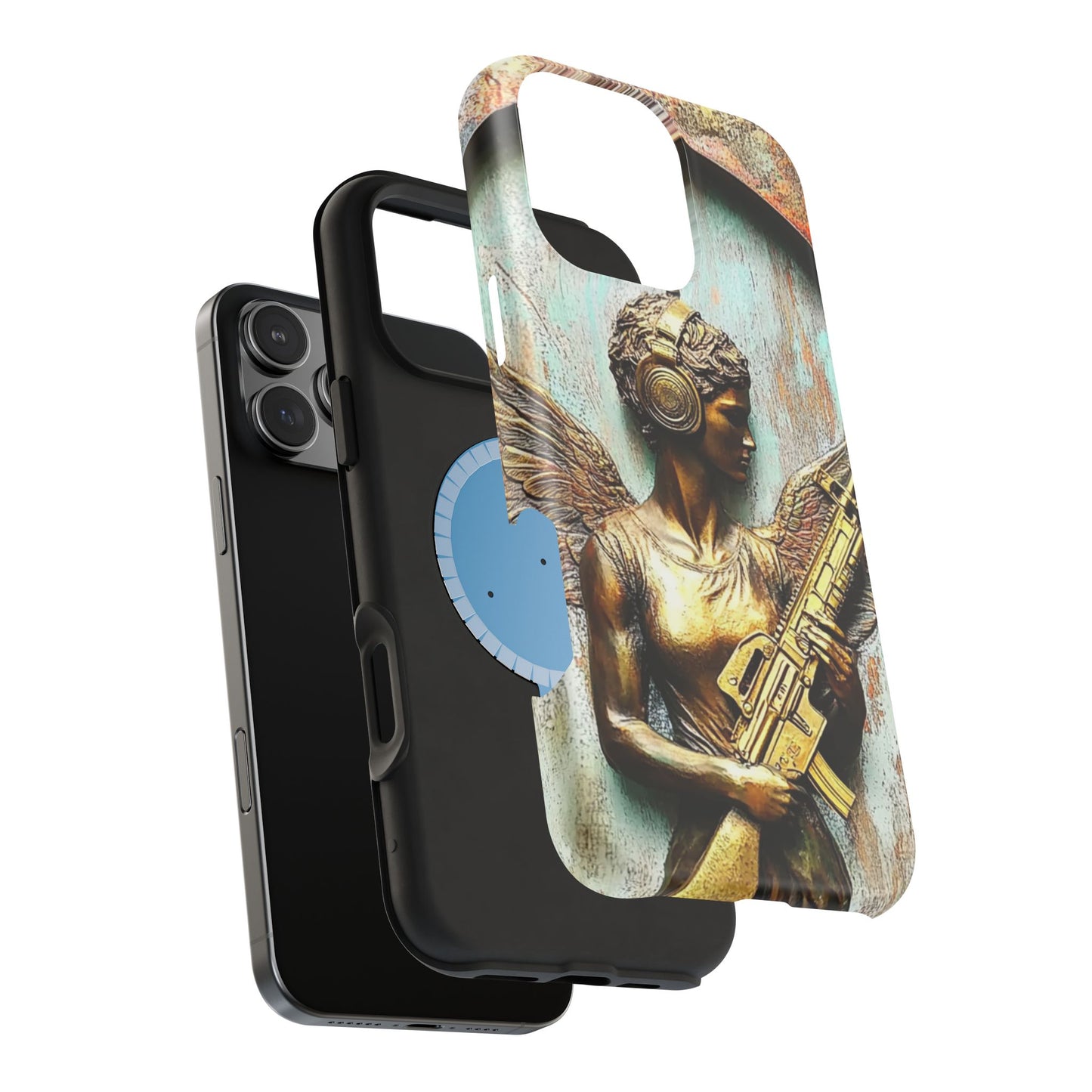 Magnetic Tough iPhone Charger Case - Angel with Dre Beats and AK-47 Art