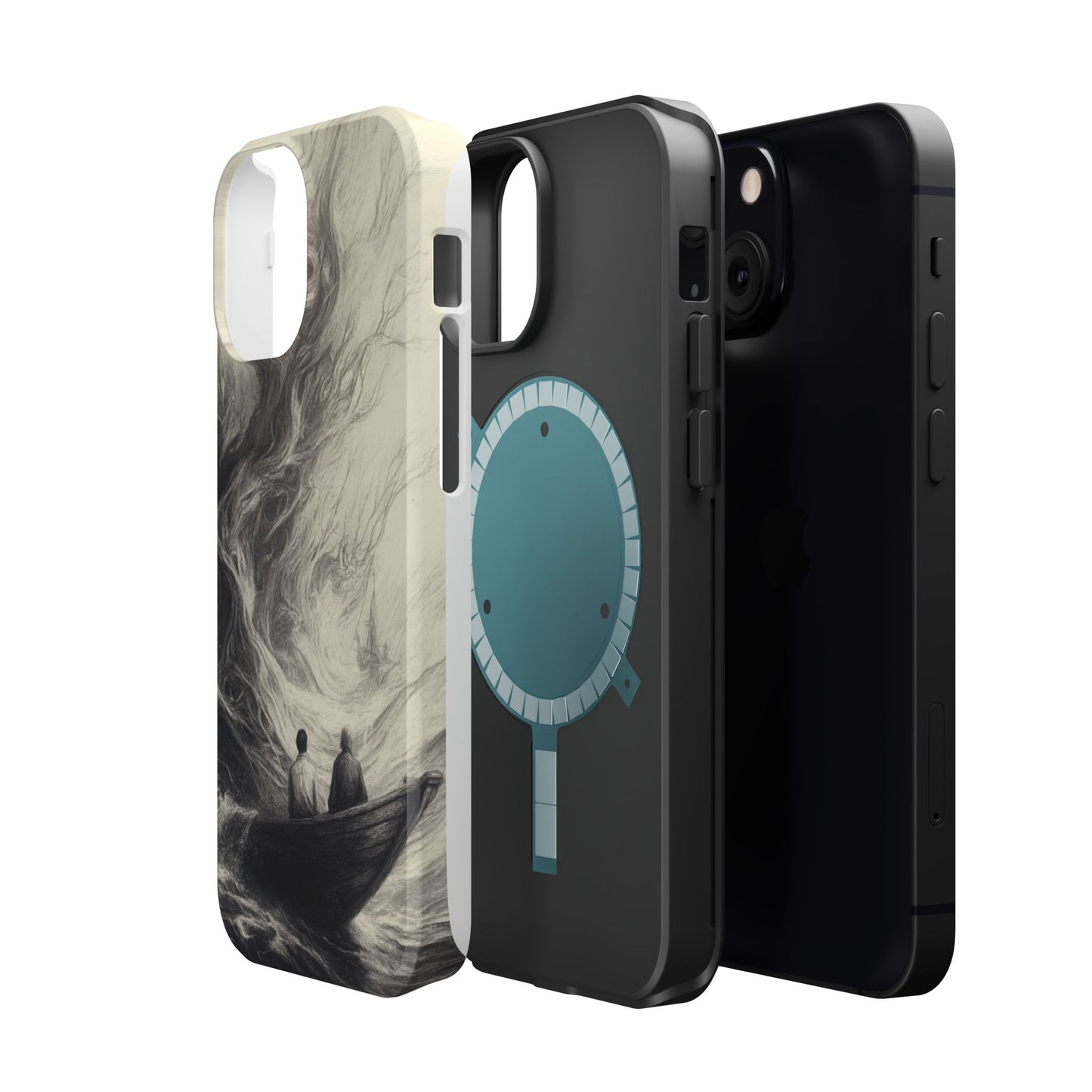 Magnetic Phone Case - Men in Boat Drawing by Moxie-Jay