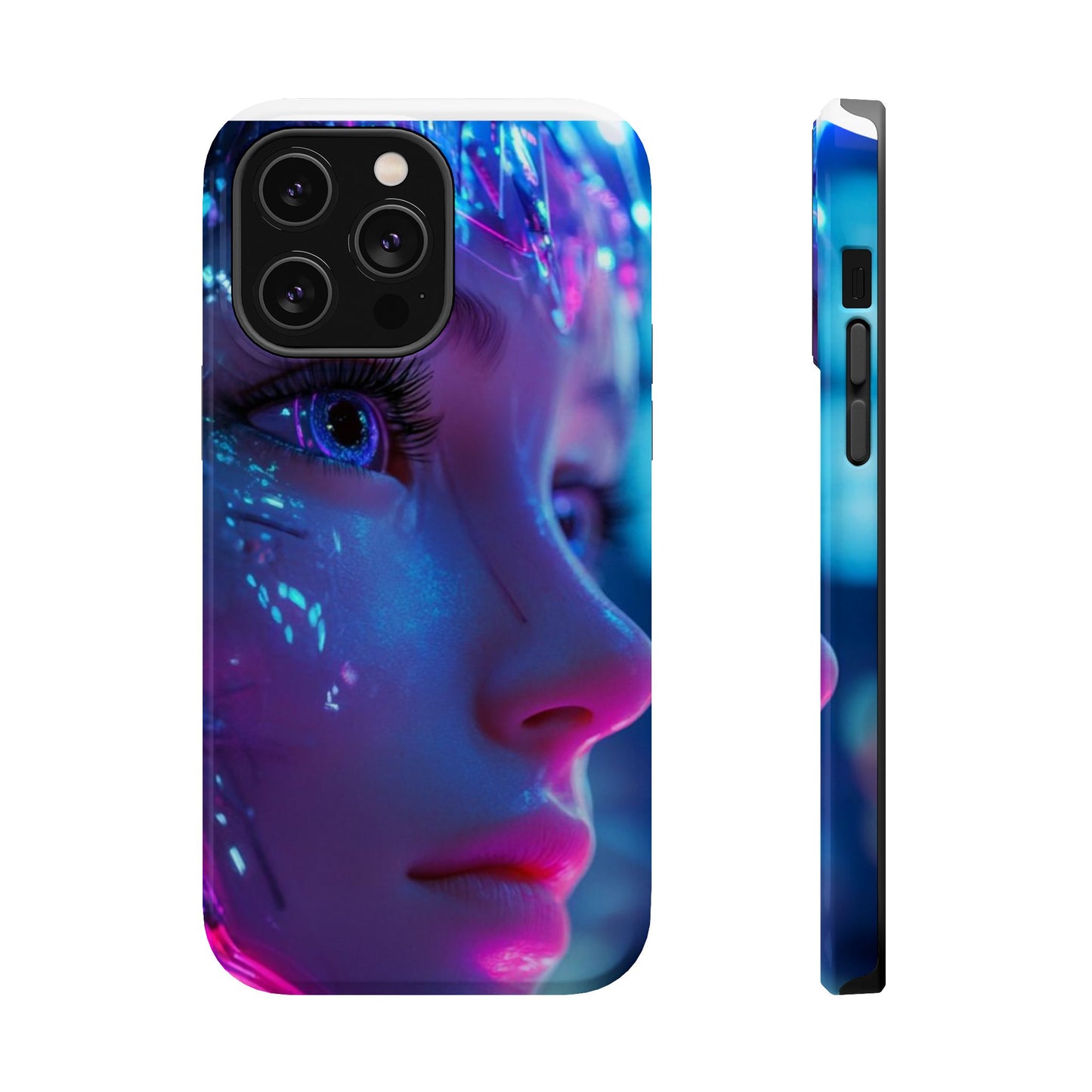 Robot Heroine Magnetic Tough Case, Half Robot Futuristic Phone Cover, Sci-Fi Cyberpunk Phone Case, Tough Robot Girl Phone Case, Heroine