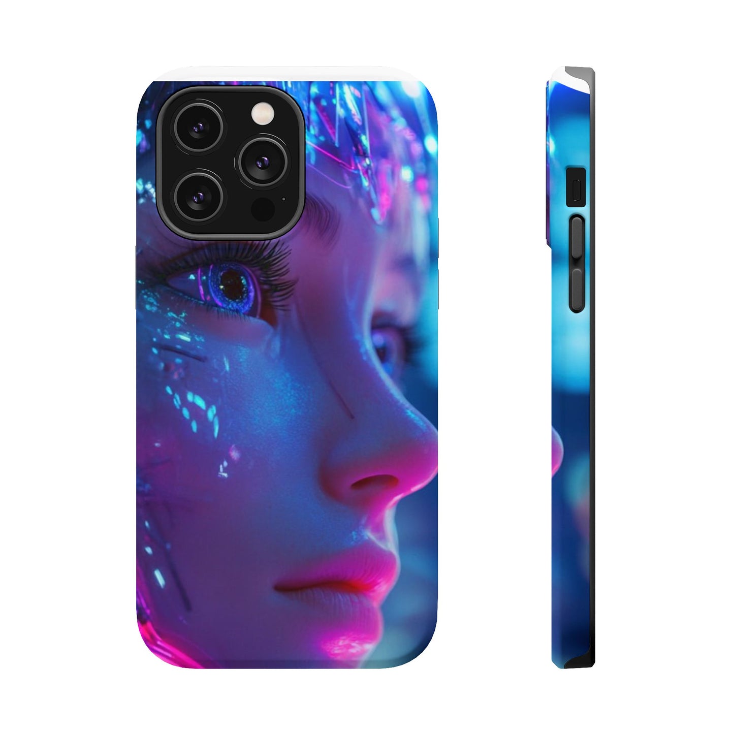 Robot Heroine Magnetic Tough Case, Half Robot Futuristic Phone Cover, Sci-Fi Cyberpunk Phone Case, Tough Robot Girl Phone Case, Heroine