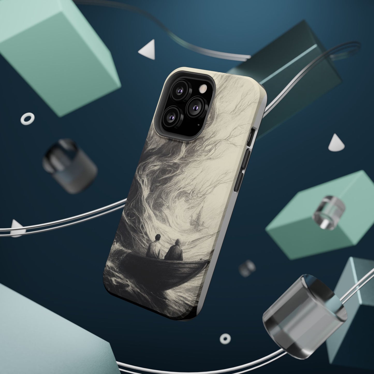 Magnetic Phone Case - Men in Boat Drawing by Moxie-Jay