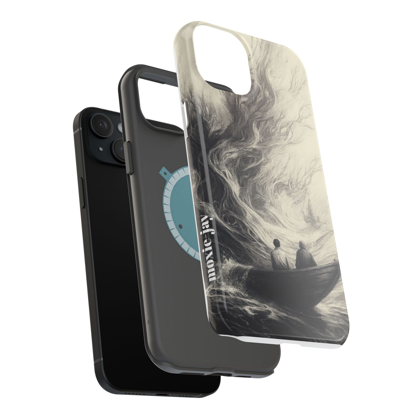 Magnetic Phone Case - Men in Boat Drawing by Moxie-Jay