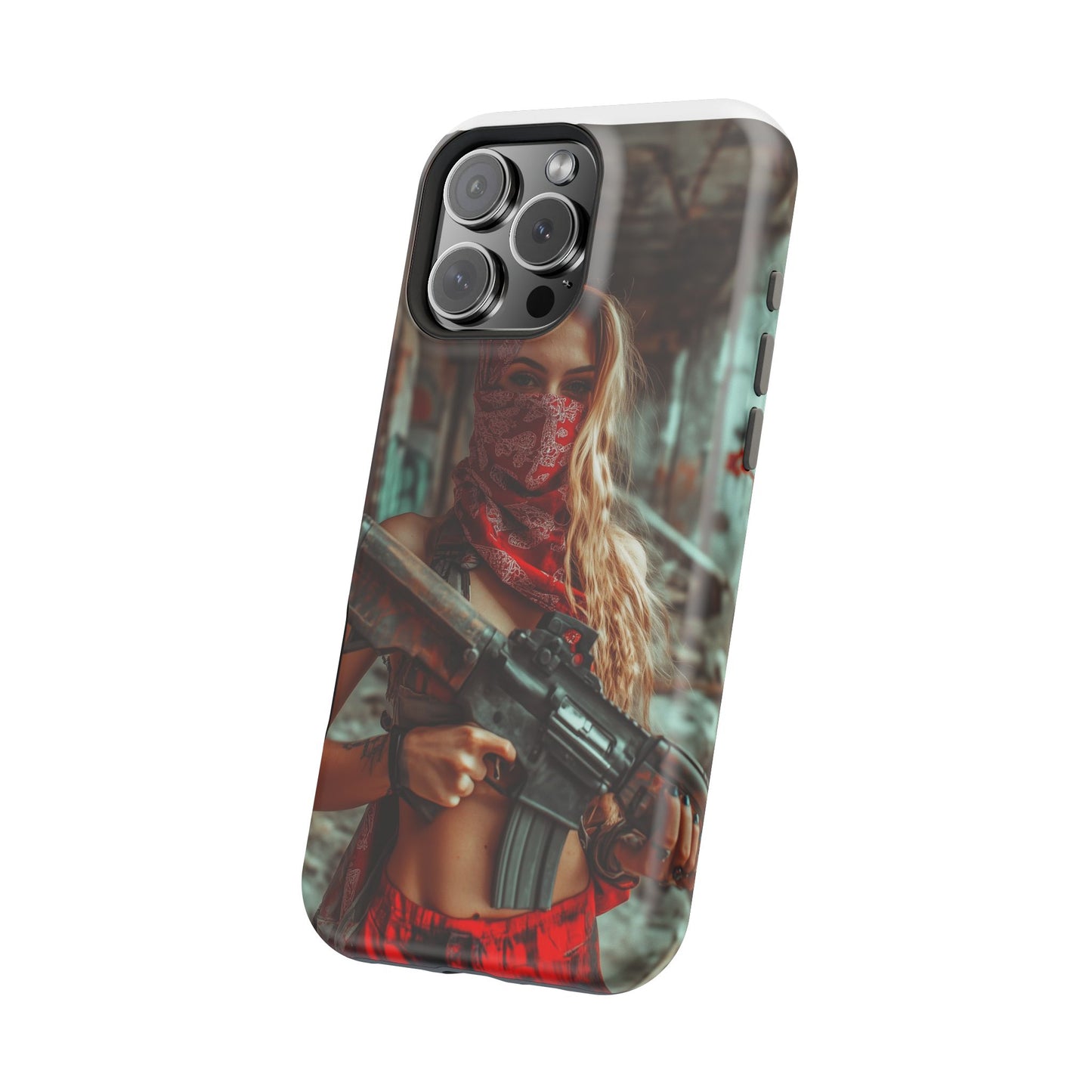 Phone Case - Beautiful Woman with Assault Rifle Design