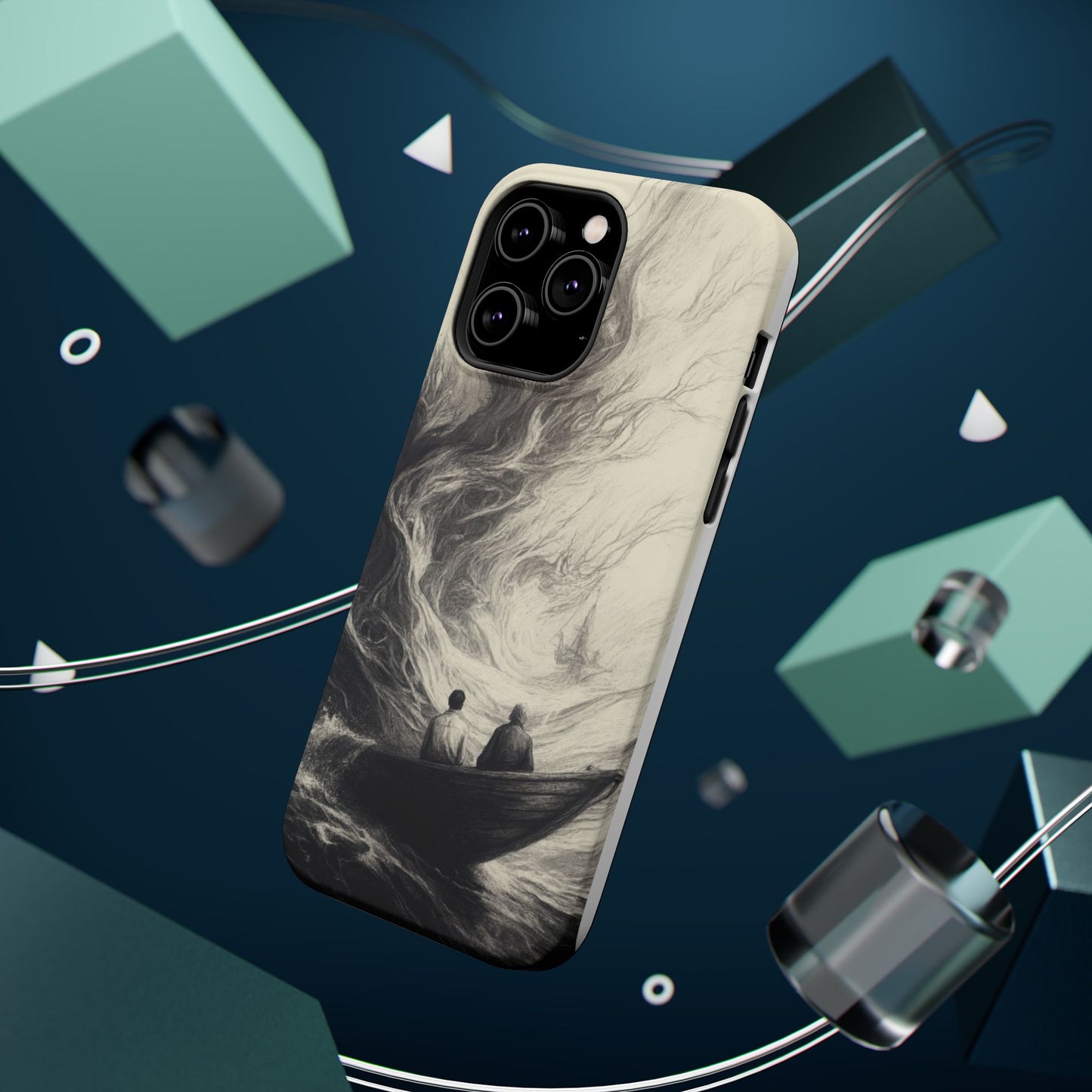 Magnetic Phone Case - Men in Boat Drawing by Moxie-Jay