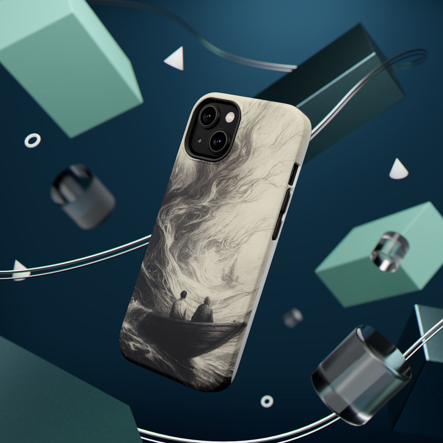 Magnetic Phone Case - Men in Boat Drawing by Moxie-Jay
