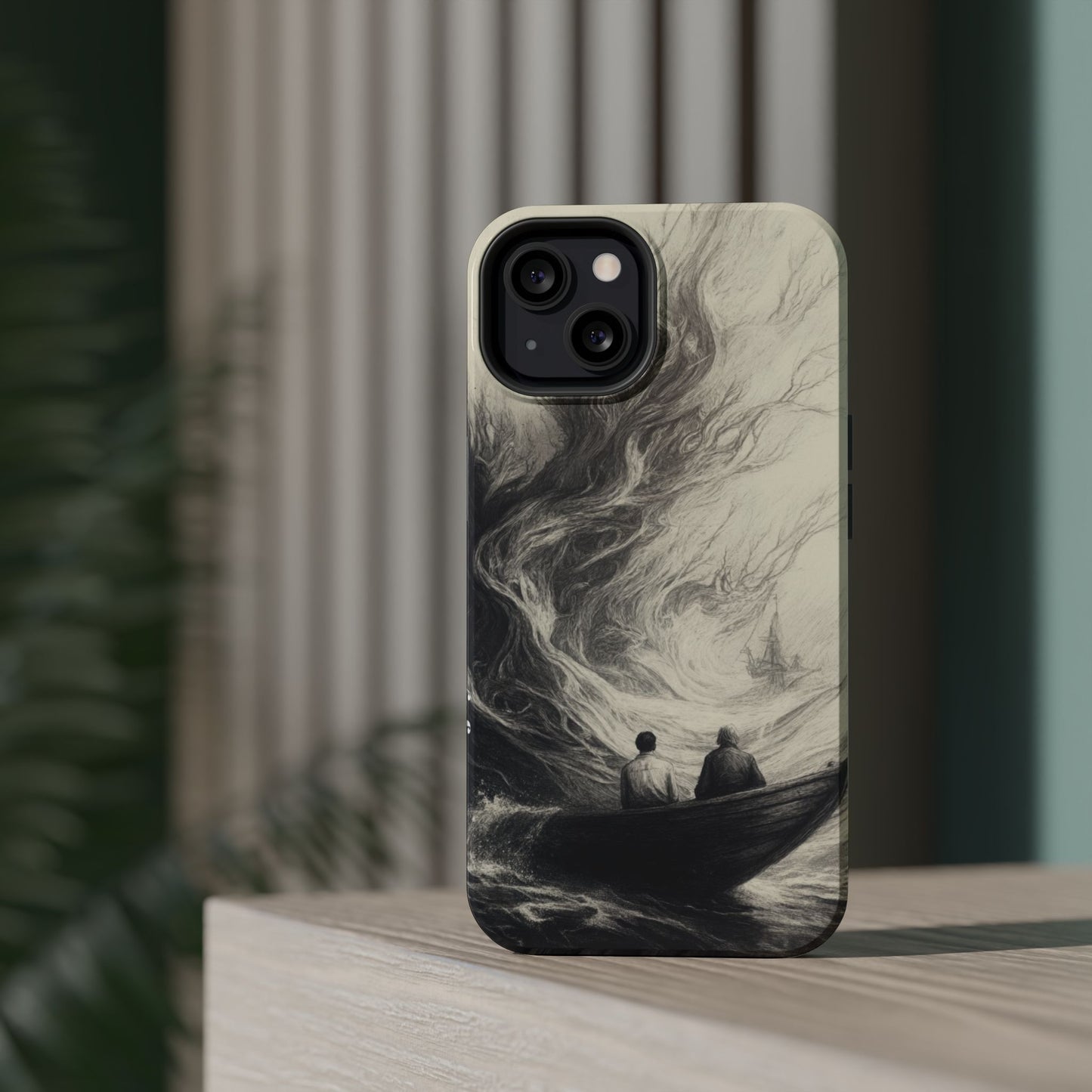 Magnetic Phone Case - Men in Boat Drawing by Moxie-Jay