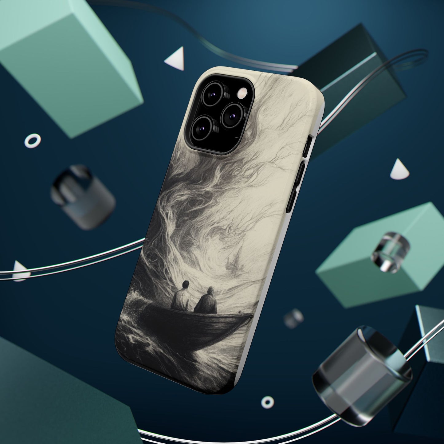 Magnetic Phone Case - Men in Boat Drawing by Moxie-Jay
