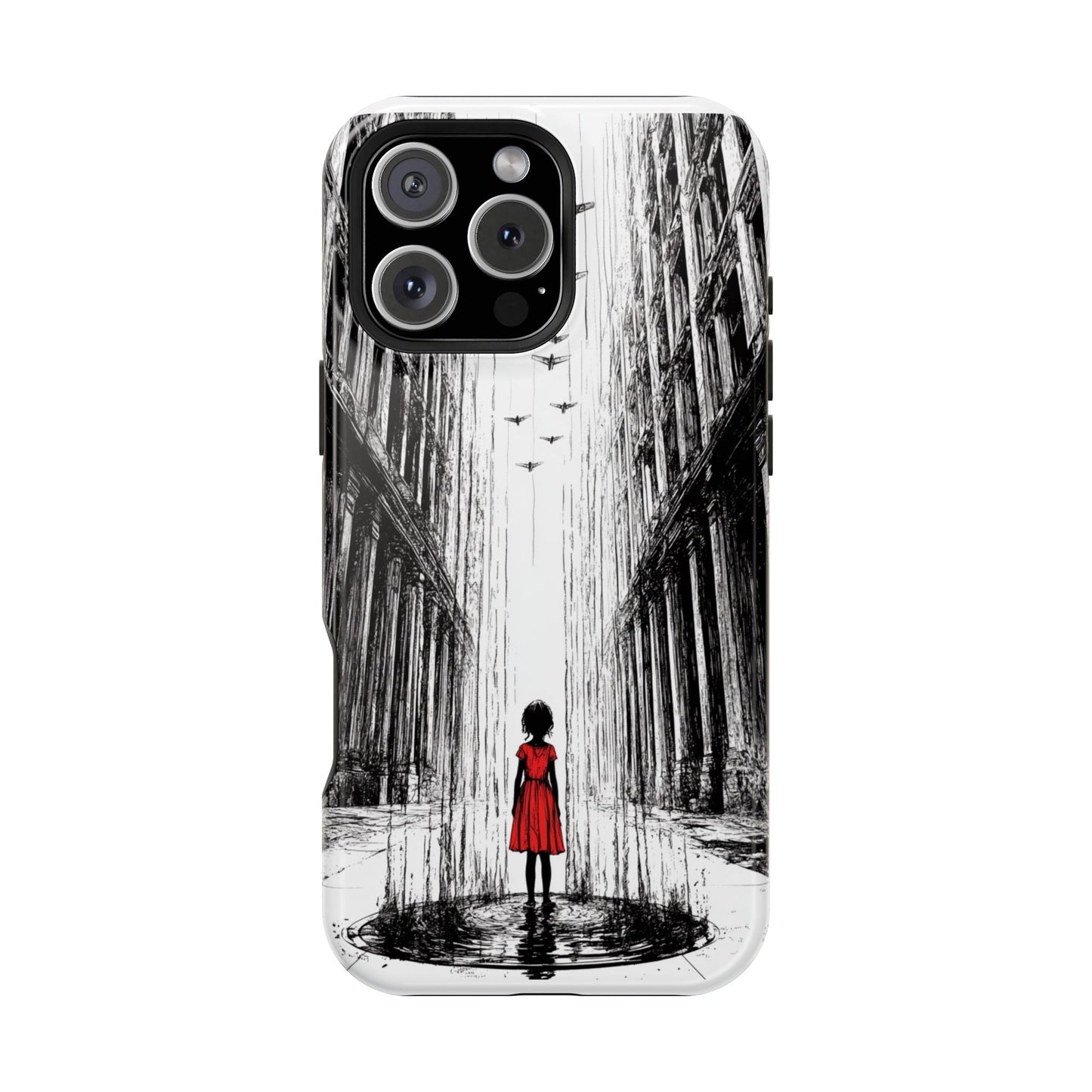 Luxury Magnetic Cell Phone Case - Red Dress Girl Sketch
