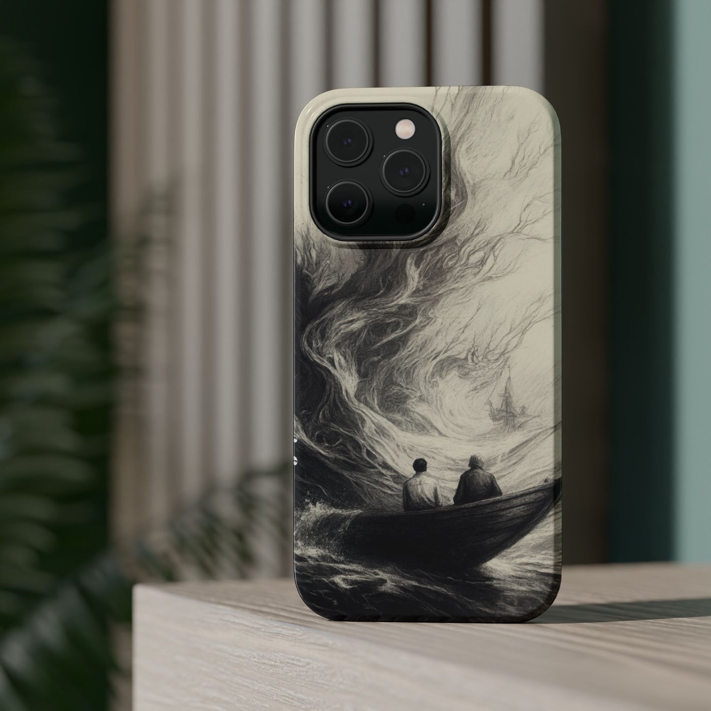 Magnetic Phone Case - Men in Boat Drawing by Moxie-Jay