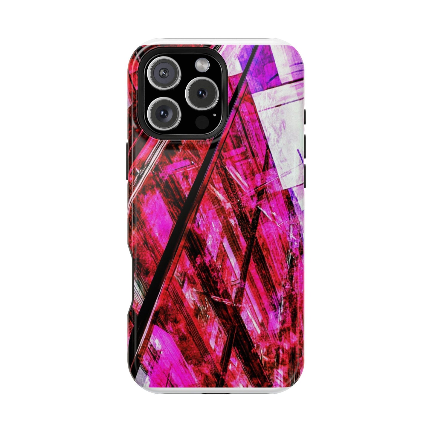 "Pink Geometric Cityscape" Luxury Magnetic Wireless Charging iPhone Case by Moxie Jay