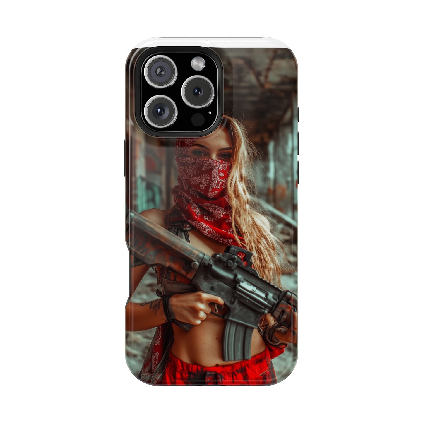 Phone Case - Beautiful Woman with Assault Rifle Design