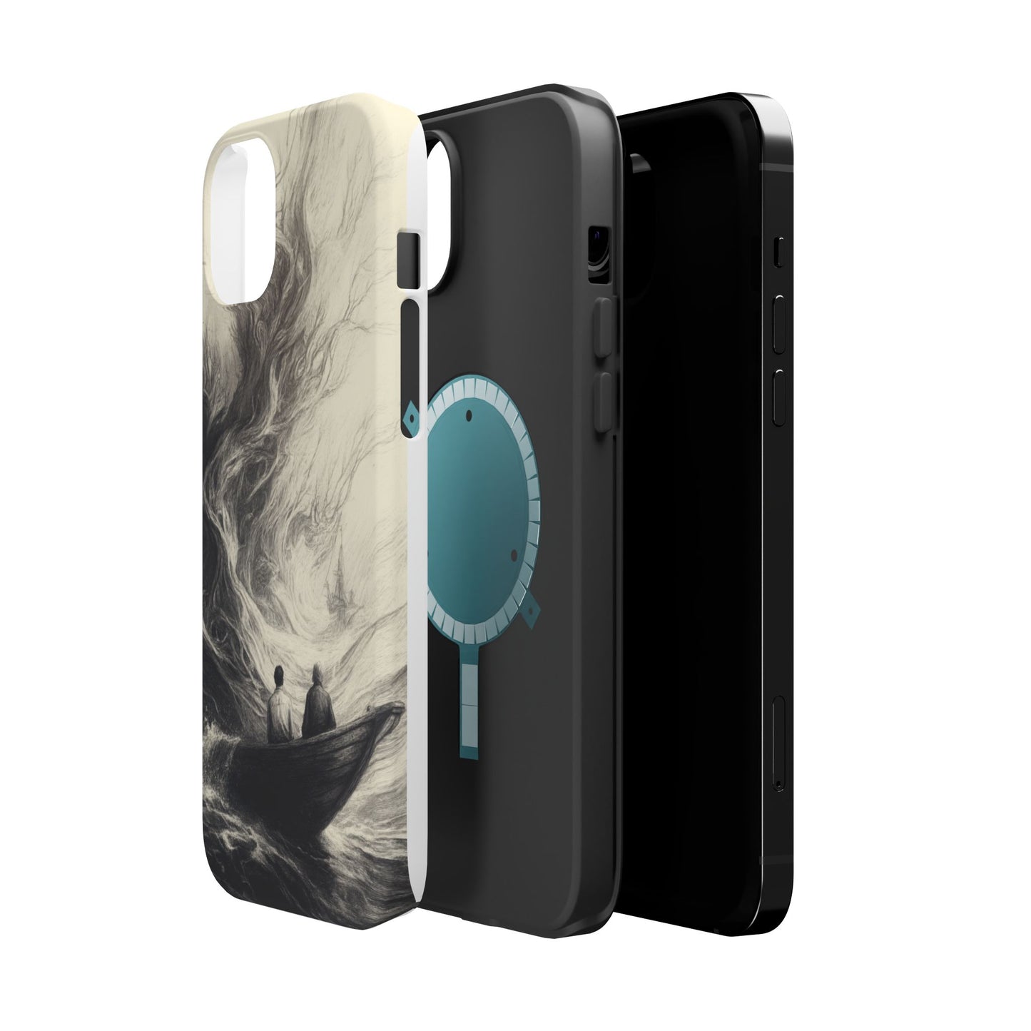 Magnetic Phone Case - Men in Boat Drawing by Moxie-Jay