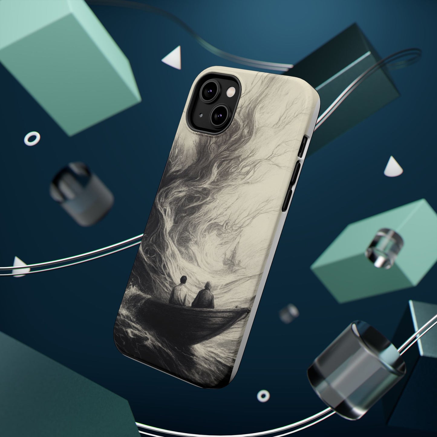 Magnetic Phone Case - Men in Boat Drawing by Moxie-Jay