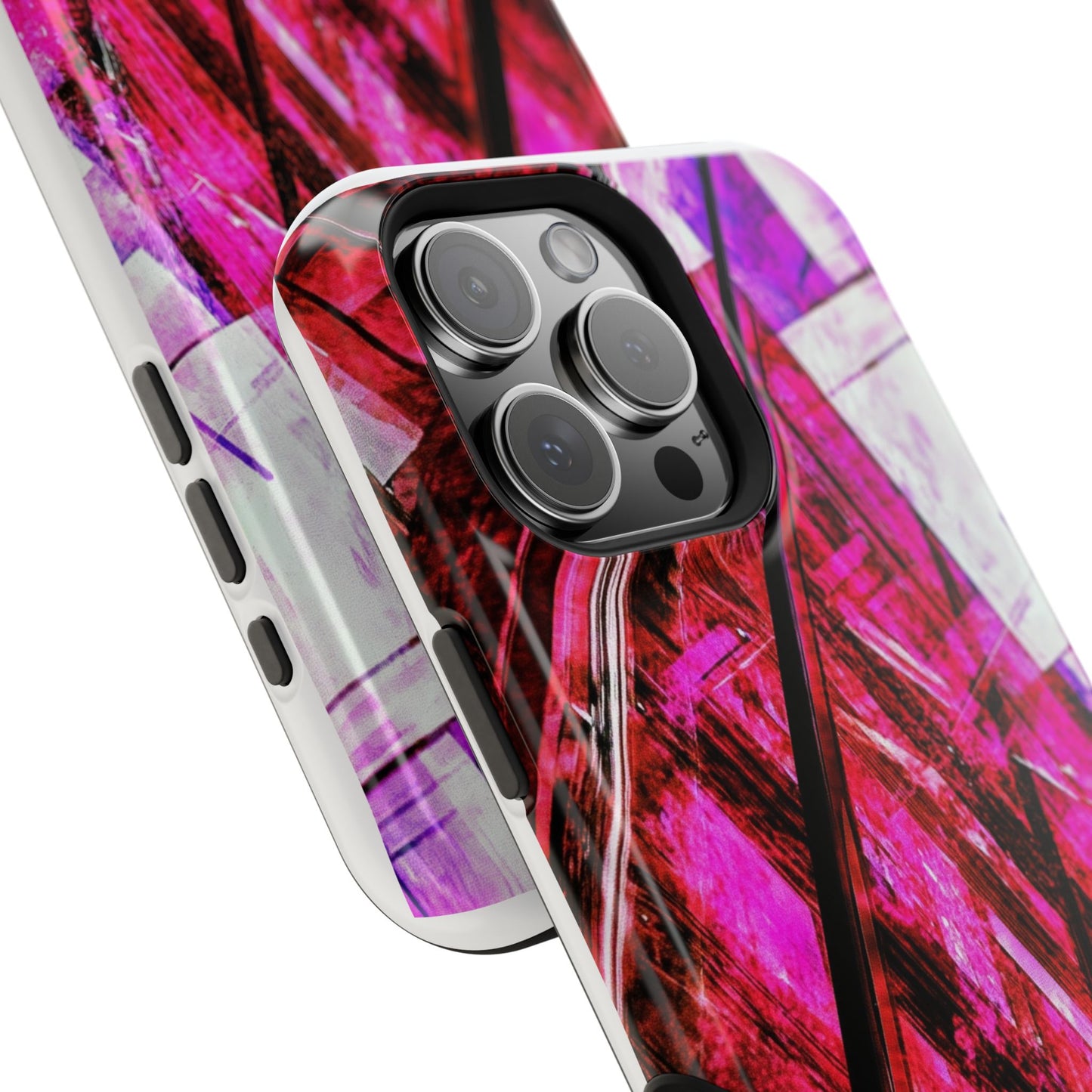 "Pink Geometric Cityscape" Luxury Magnetic Wireless Charging iPhone Case by Moxie Jay
