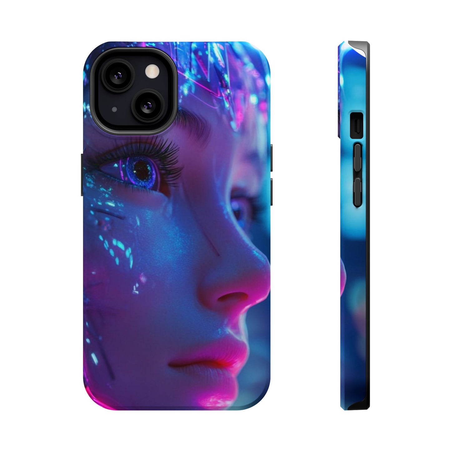 Robot Heroine Magnetic Tough Case, Half Robot Futuristic Phone Cover, Sci-Fi Cyberpunk Phone Case, Tough Robot Girl Phone Case, Heroine