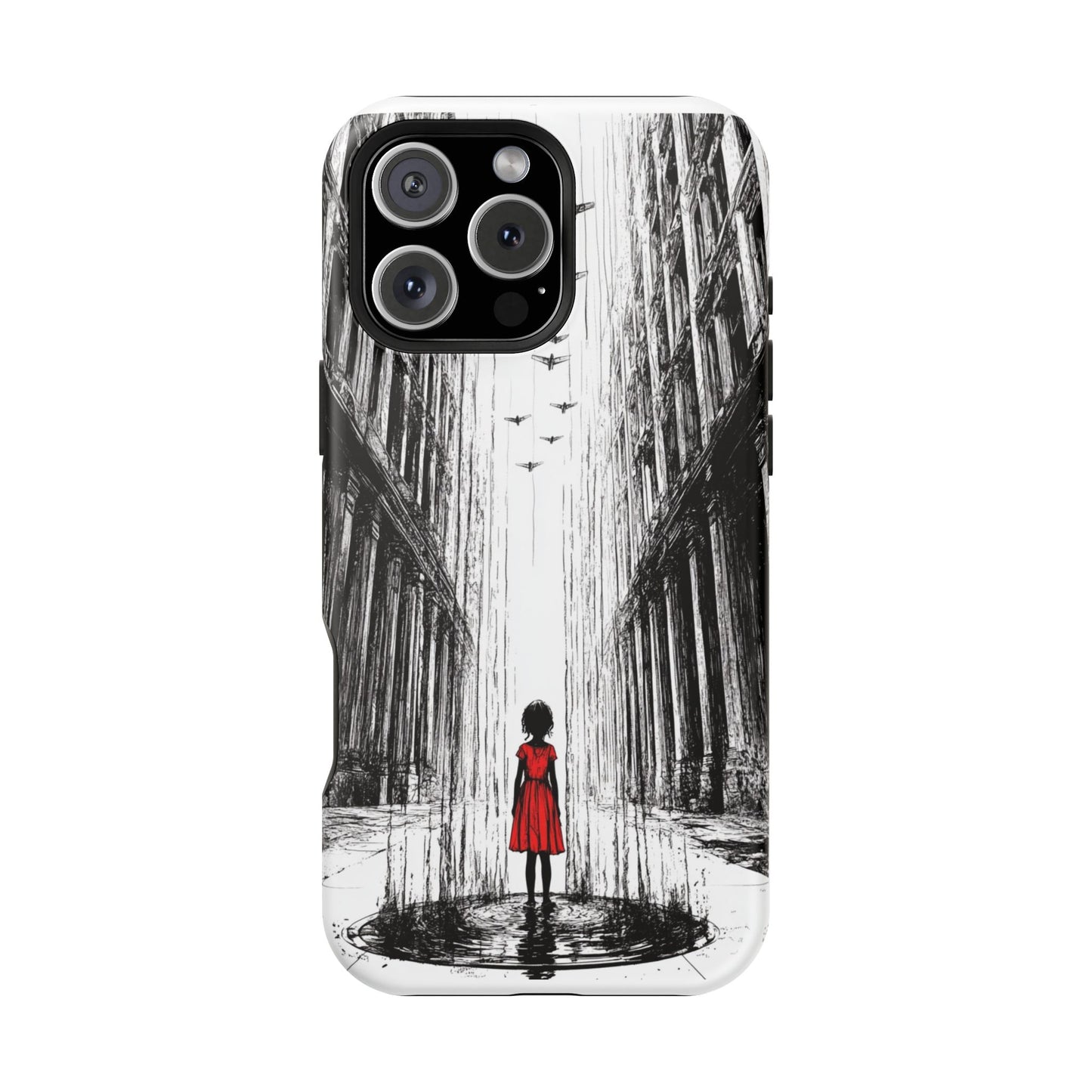 Luxury Magnetic Cell Phone Case - Red Dress Girl Sketch
