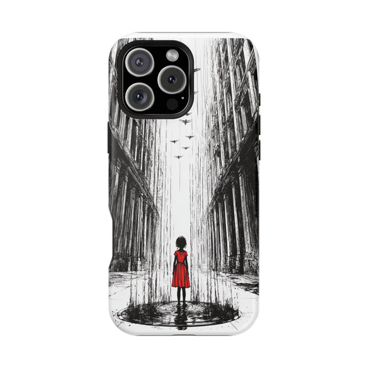 Luxury Magnetic Cell Phone Case - Red Dress Girl Sketch
