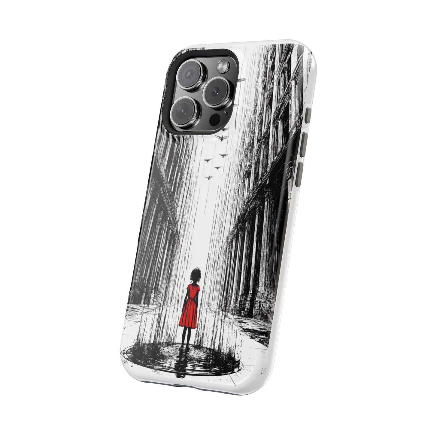 Luxury Magnetic Cell Phone Case - Red Dress Girl Sketch