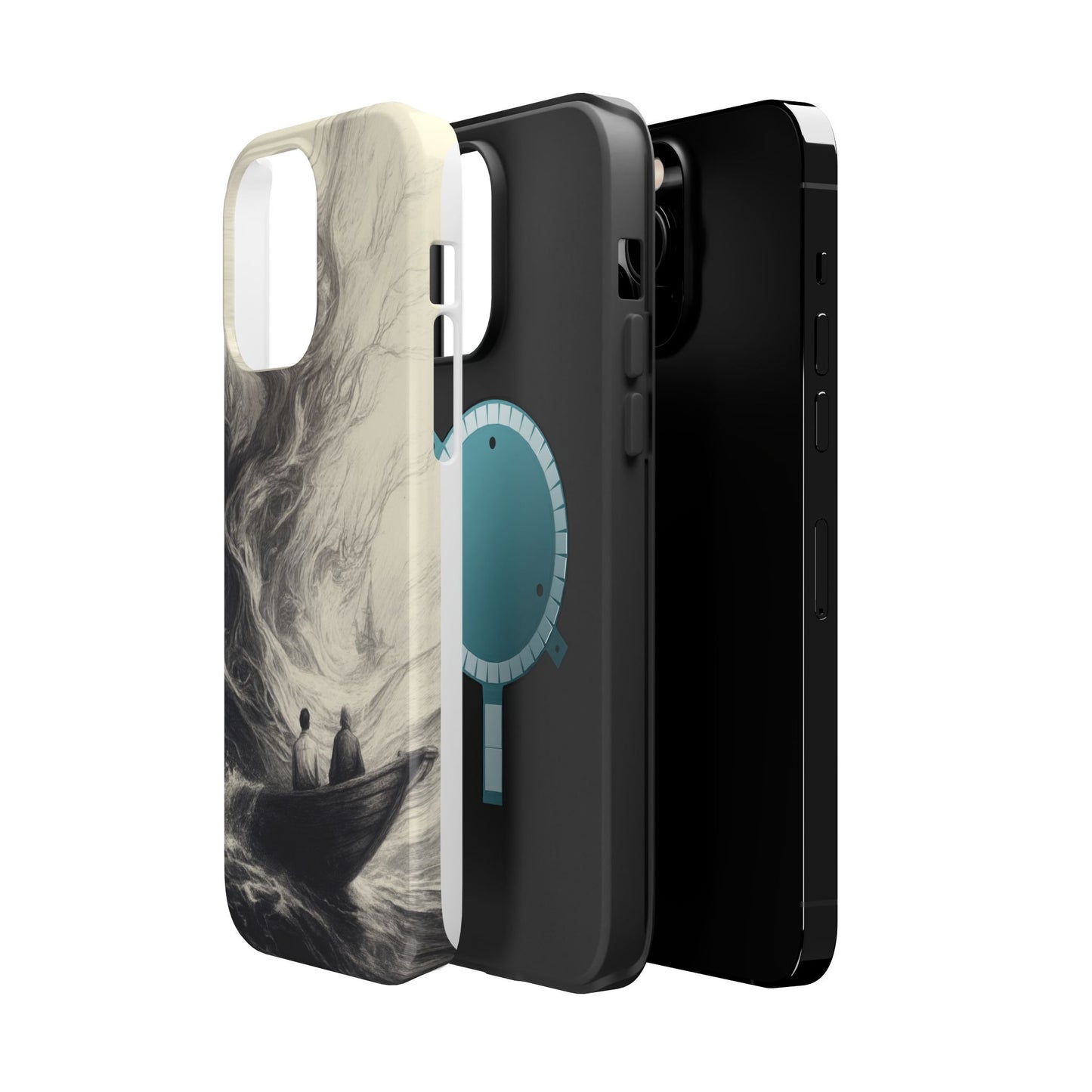 Magnetic Phone Case - Men in Boat Drawing by Moxie-Jay