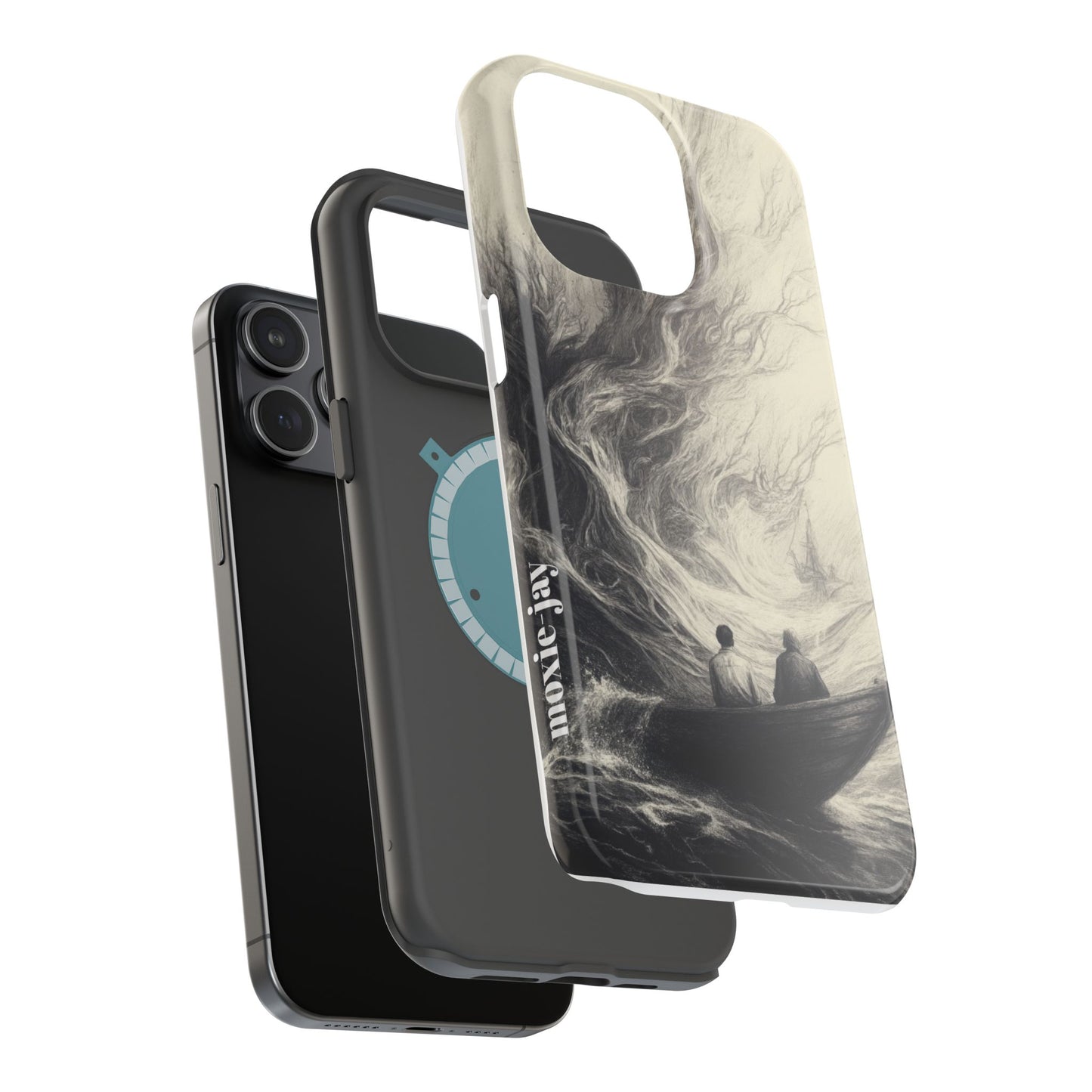 Magnetic Phone Case - Men in Boat Drawing by Moxie-Jay