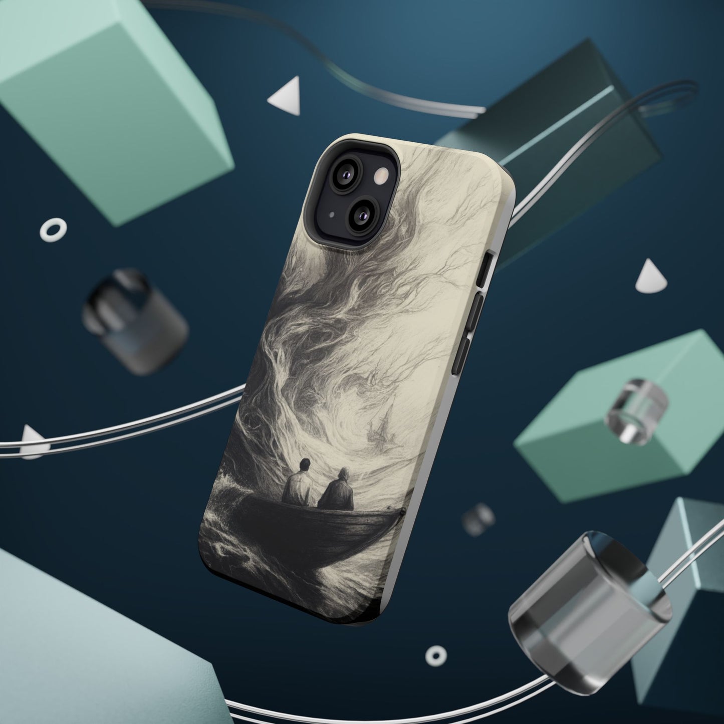 Magnetic Phone Case - Men in Boat Drawing by Moxie-Jay