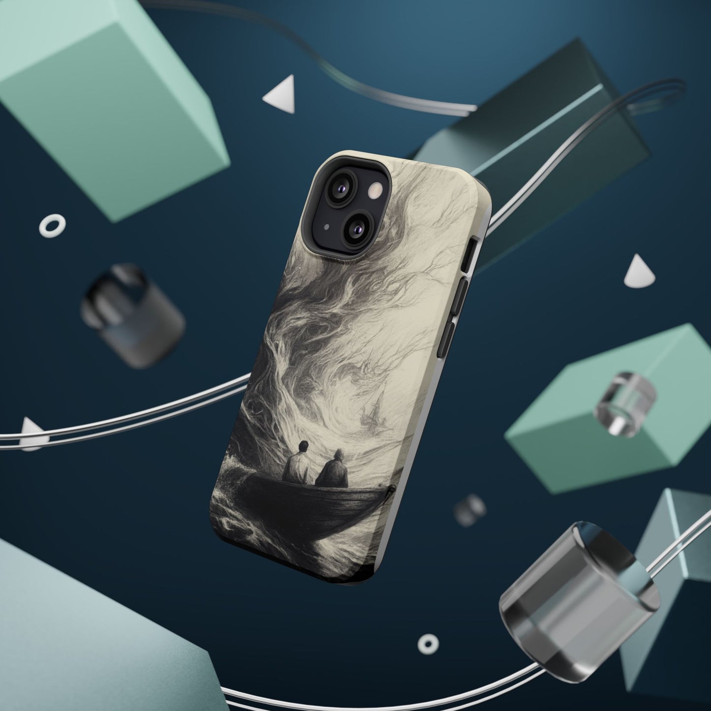 Magnetic Phone Case - Men in Boat Drawing by Moxie-Jay