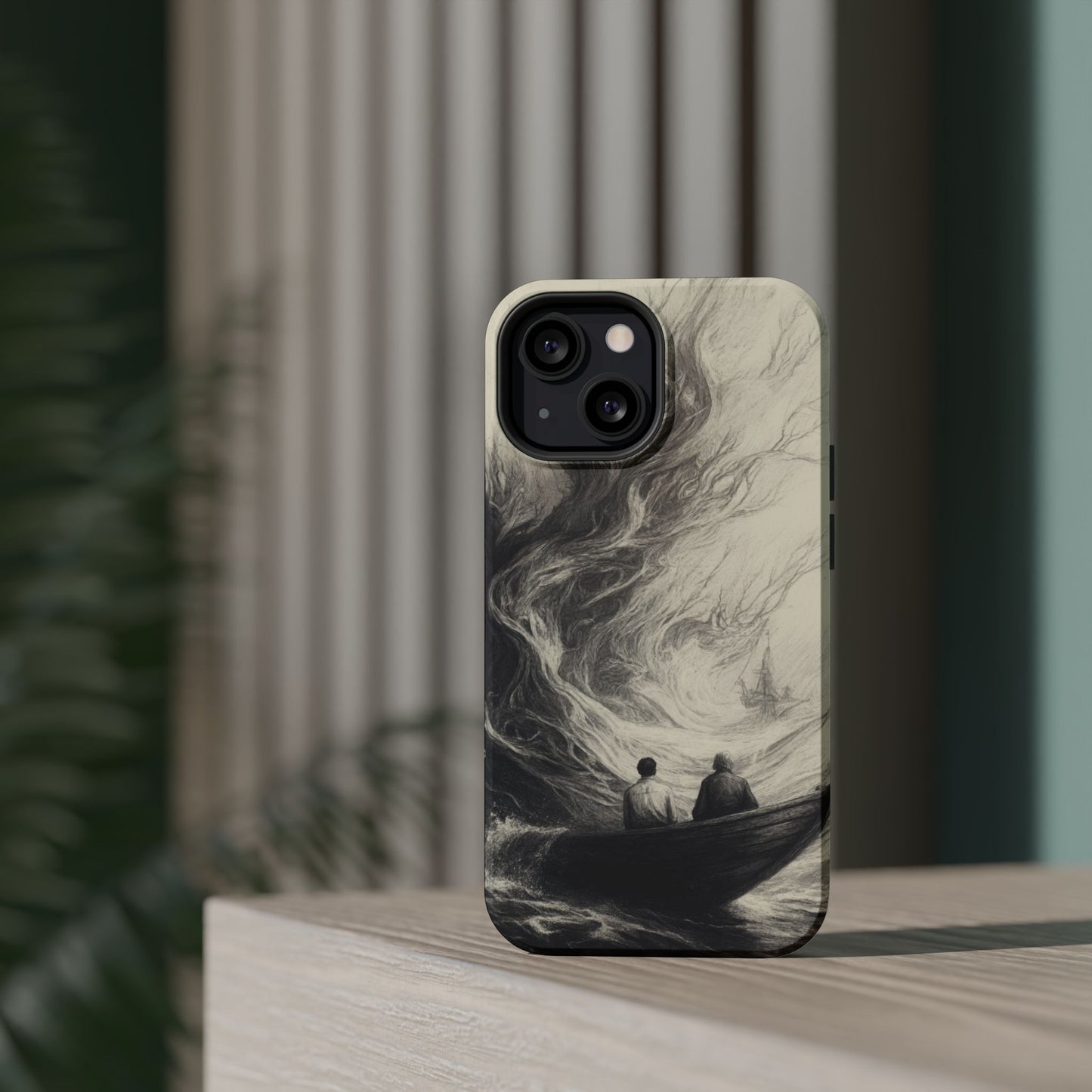 Magnetic Phone Case - Men in Boat Drawing by Moxie-Jay