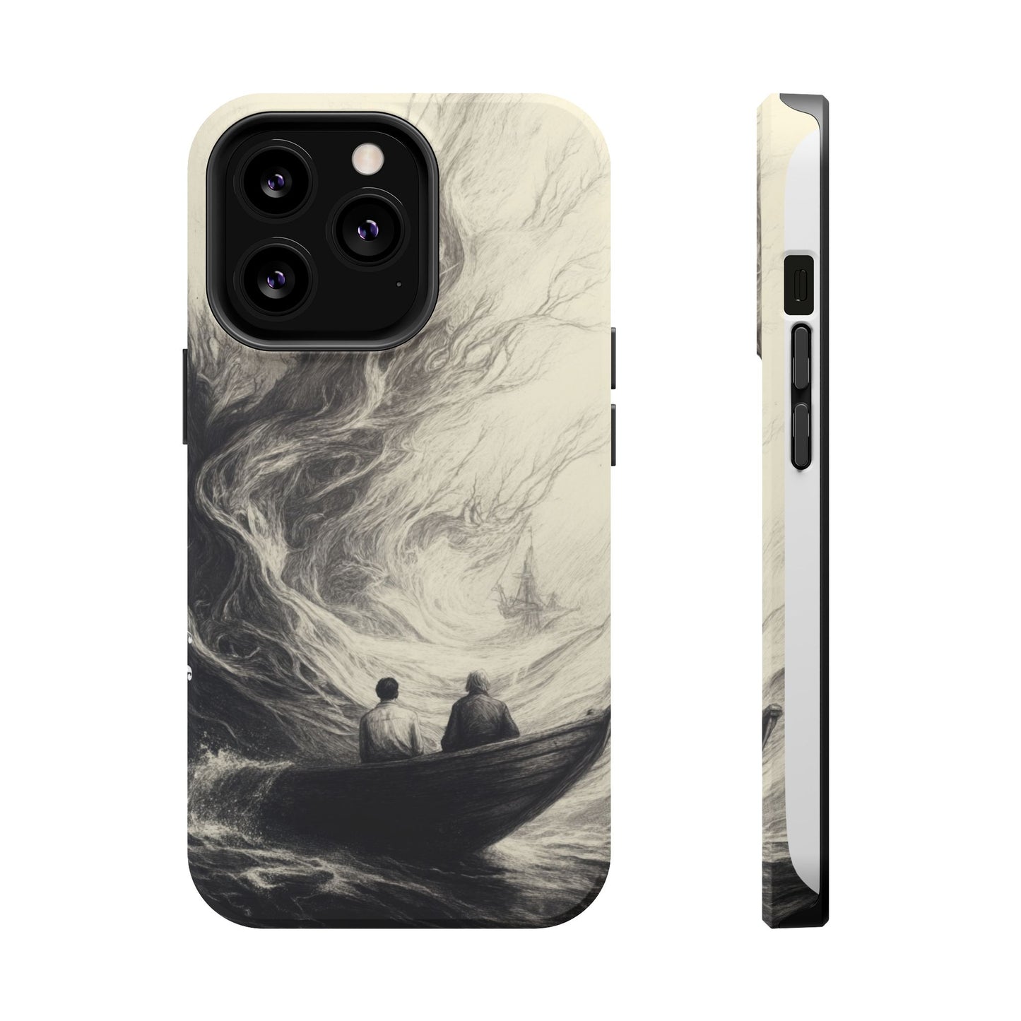 Magnetic Phone Case - Men in Boat Drawing by Moxie-Jay