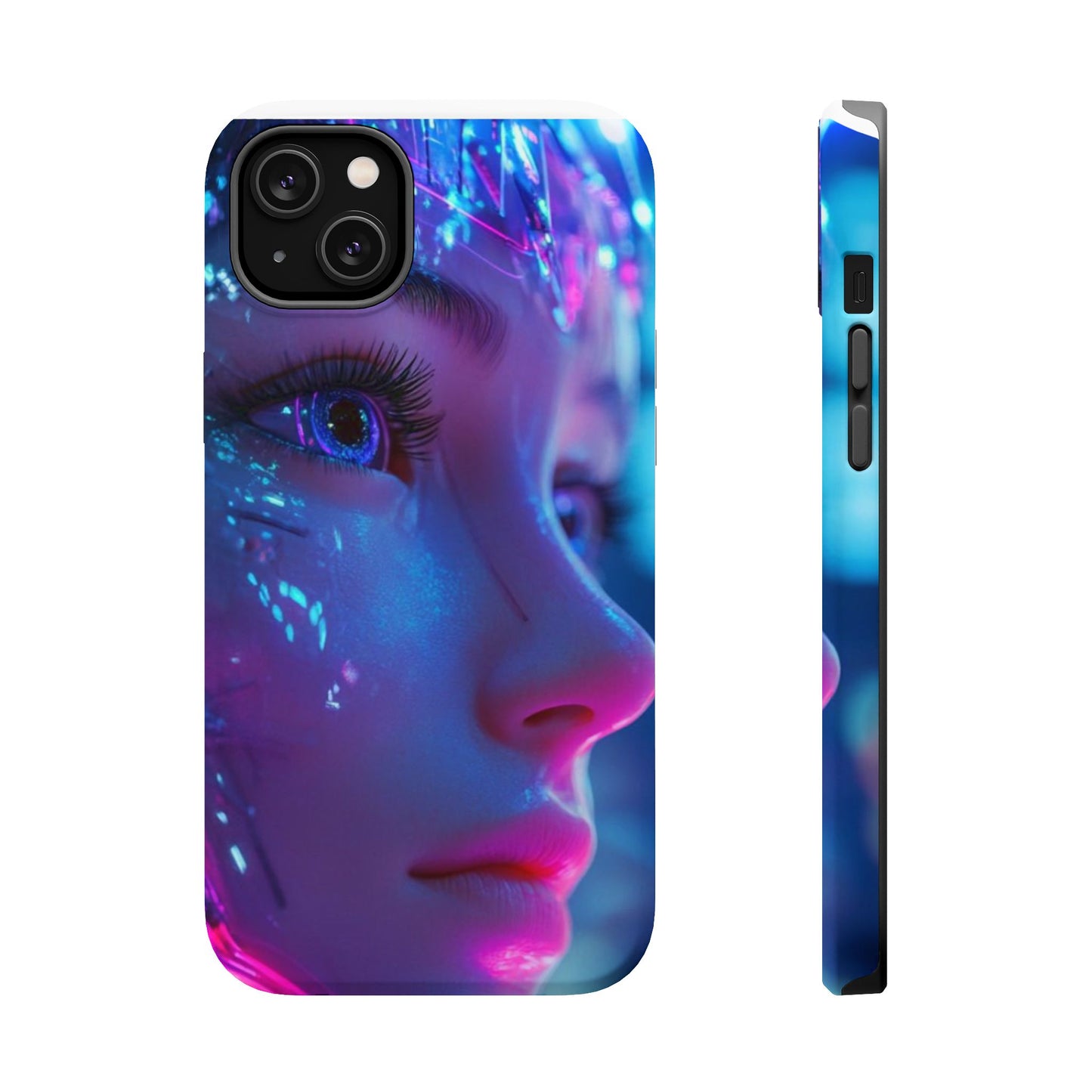 Robot Heroine Magnetic Tough Case, Half Robot Futuristic Phone Cover, Sci-Fi Cyberpunk Phone Case, Tough Robot Girl Phone Case, Heroine