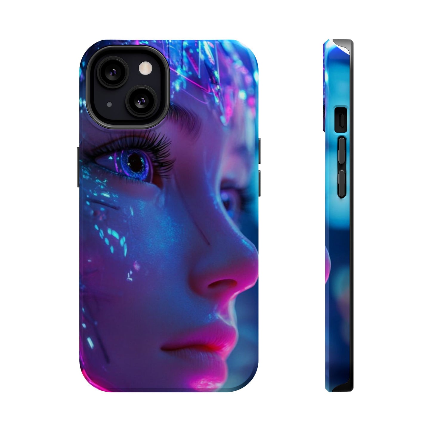 Robot Heroine Magnetic Tough Case, Half Robot Futuristic Phone Cover, Sci-Fi Cyberpunk Phone Case, Tough Robot Girl Phone Case, Heroine