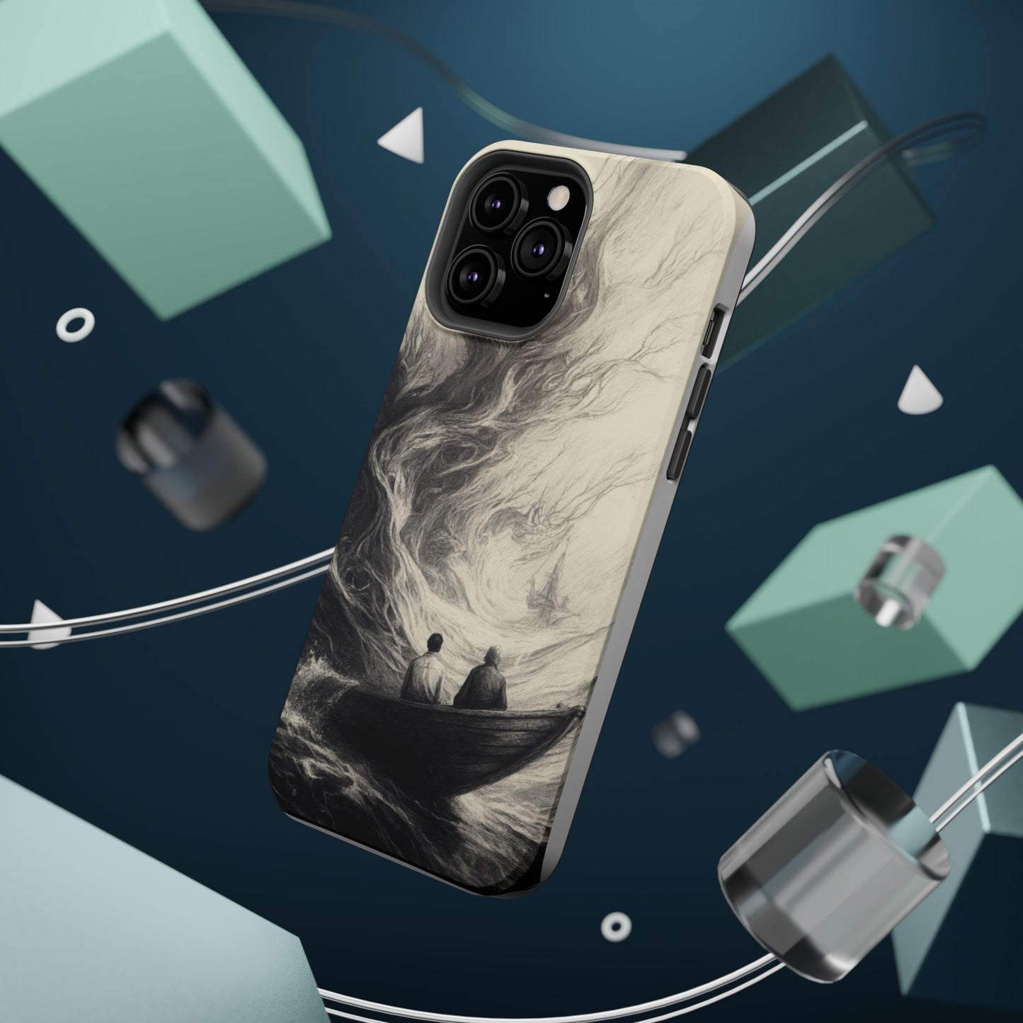 Magnetic Phone Case - Men in Boat Drawing by Moxie-Jay