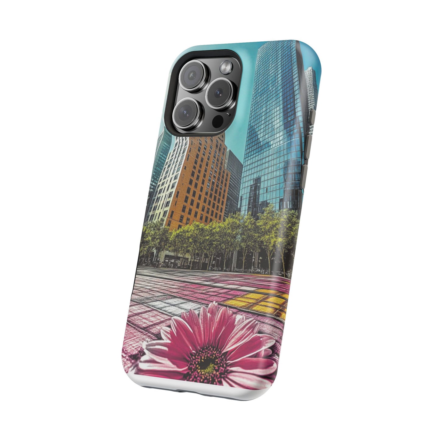 Phone Case Magnet Charger Cityscape Daisy Design