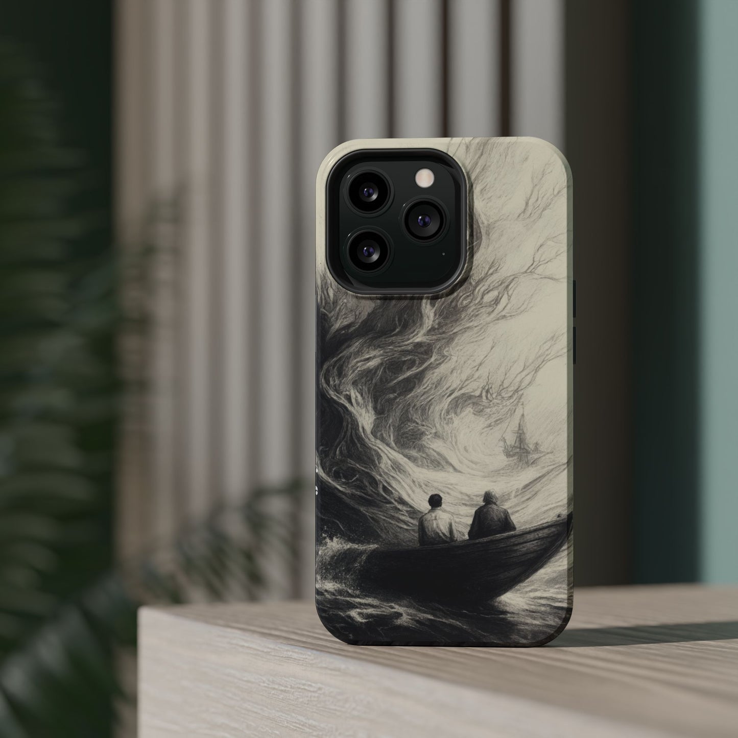 Magnetic Phone Case - Men in Boat Drawing by Moxie-Jay