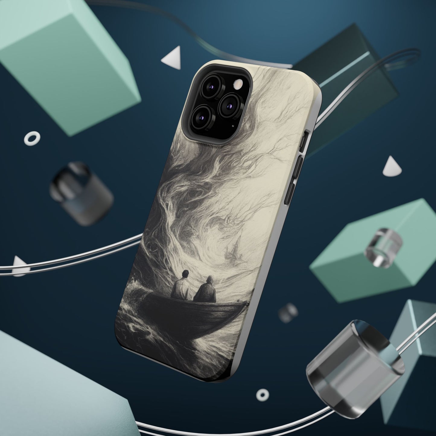 Magnetic Phone Case - Men in Boat Drawing by Moxie-Jay