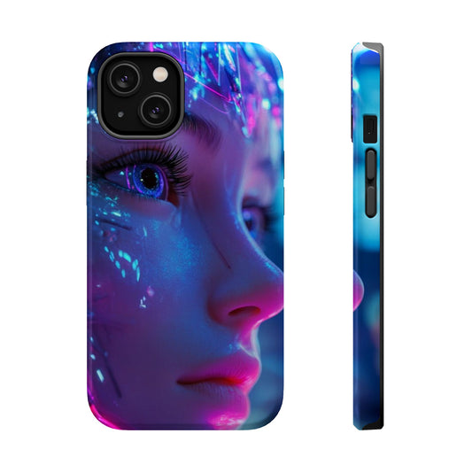 Robot Heroine Magnetic Tough Case, Half Robot Futuristic Phone Cover, Sci-Fi Cyberpunk Phone Case, Tough Robot Girl Phone Case, Heroine