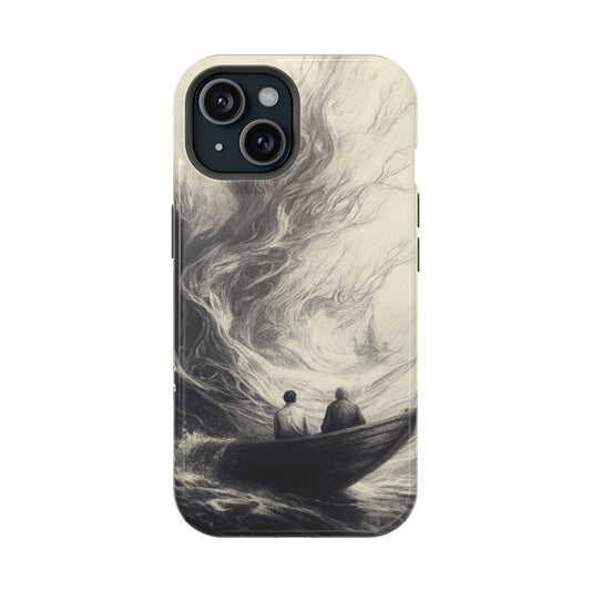 Magnetic Phone Case - Men in Boat Drawing by Moxie-Jay