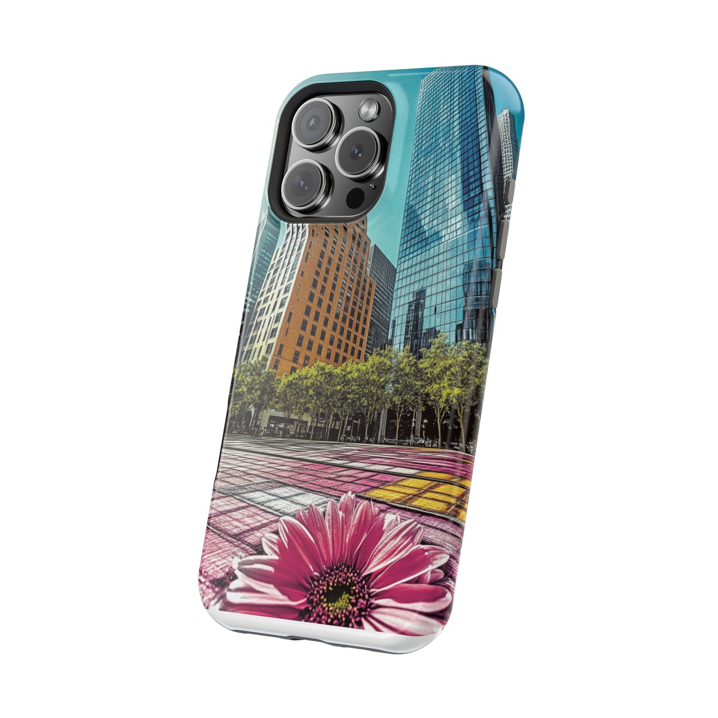 Phone Case Magnet Charger Cityscape Daisy Design