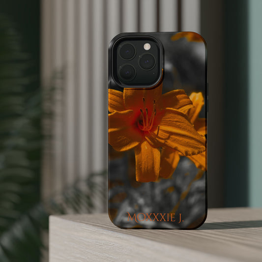 Magnetic Phone Case, Orange Flower Photography, Tough Phone Cover, Floral Design, Protective iPhone Case, Cute Samsung Cover